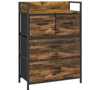 HomCom Commode 4 tiroirs tissu pliables amovibles métal étagère 60x29x85 cm Brun rustique