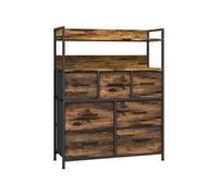HOMCOM Commode chambre meuble de rangement commode 7 tiroirs en tissu pliables et amovibles avec étagères ouvertes et cadre en acier, chiffonnier pour salon, chambre, entrée, brun rustique