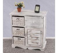 Commode / table d'appoint / armoire, 3 paniers, 1 tiroir, 60x30x63cm, shabby, vintage blanc
