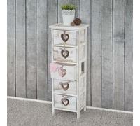 Commode / table d'appoint Forli / armoire, 5 tiroirs, 86x29x25cm, shabby, vintage blanc