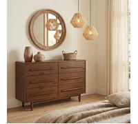 Commode TECCA L 111 cm avec 6 Tiroirs en Bois Massif Coloris Châtaignier, Meuble de Rangement pour Vêtements Design Scandinave