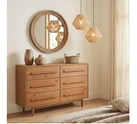 Commode TECCA L 111 cm avec 6 Tiroirs en Bois Massif Coloris Chêne, Meuble de Rangement pour Vêtements Design Scandinave
