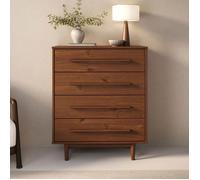 IDIMEX Commode TECCA L 80 cm avec 4 Tiroirs en Bois Massif Coloris Châtaignier, Meuble de Rangement pour Vêtements Design Scandinave Naturel, Tiroirs Spacieux, Poignées Noires Style Moderne Robuste