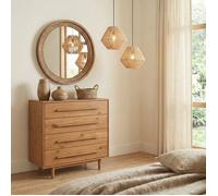 Commode TECCA L 80 cm avec 4 Tiroirs en Bois Massif Coloris Chêne, Meuble de Rangement pour Vêtements Design Scandinave