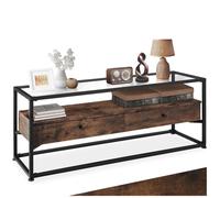 tectake® Buffet Salon, Salle a Manger 121,5 x 41,5 x 50,5 cm, Plateau en Verre 115,8 x 35,8 x 0,5 cm, Buffet Bas Style Industriel, Vaisselier, 2 tiroirs, Meuble de Rangement, Meuble Salon, Bois Foncé