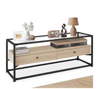 Commode - TECTAKE - Buffet bas MAIDENHEAD en bois et acier style industriel avec 2 tiroirs, 121,5 x 41,5 x 50,5 cm - Bois clair