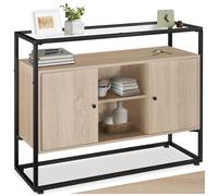 Commode - TECTAKE - Buffet OLDHAM en bois et acier avec 3 étagères et plateau en verre, 100 x 38 x 80,5 cm - Bois clair