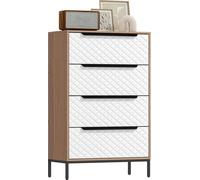 Commode - Tiroirs de rangement - 4 tiroirs en tissu - Tissu non tissé et MDF - Pour chambre à coucher/salon/bureau - Rangement pour vêtements - Bois naturel
