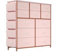 Commode Tissu pour Chambre,Meuble De Rangement 12 tiroirs en tissu,99X30X110cm,Rose pour Placard, Salon
