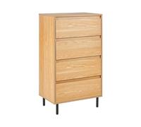 Commode Ton Bois Clair à 4 Grands Tiroirs Moderne Pieds en Métal Noir Rangement