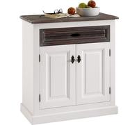 Commode TV Mobarta, Bois Massif, 3 compartiments, Blanc/Marron, 80 x 38 x 90 cm
