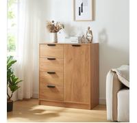 [en.casa] Commode avec 4 Tiroirs et Porte Meuble de Rangement Style Intemporel pour Salon Chambre Entrée Classeur pour Bureau MDF 90 x 80 x 40 cm Effet Chêne