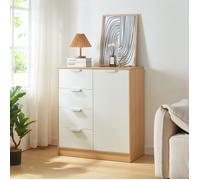 [en.casa] Commode avec 4 Tiroirs et Porte Meuble de Rangement Style Intemporel pour Salon Chambre Entrée Classeur pour Bureau MDF 90 x 80 x 40 cm Effet Chêne Blanc