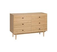 HOMCOM Commode 6 tiroirs meuble de rangement pieds en bois massif 120 x 40 x 80 cm couleur bois Aosom France