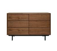 Commode vintage bois foncé noyer et métal noir 6 tiroirs L120 cm MANNY