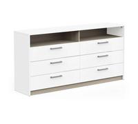 Commode - WATSON - 6 tiroirs - Chêne Kronberg / Blanc mat - 162,7 x 39,5 x 81,1 cm - DEMEYERE