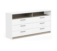 Commode - WATSON - 6 tiroirs - Chêne Kronberg / Blanc mat - 162,7 x 39,5 x 81,1 cm - DEMEYERE