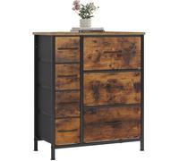 Commode WOLTU - 7 Tiroirs en Tissu - Cadre Métal - Bois d'Ingénierie - Marron Rustique+Noir
