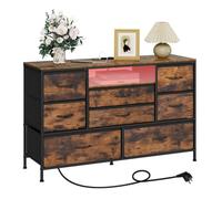 Commode WOLTU à 8 Tiroirs en Tissu - avec Lumière LED et Station de Recharge - Brun Rustique et Noir W0ITT5040