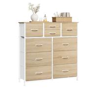 Commode WOLTU, Meuble à 10 Tiroirs en Tissu, Métal et Bois d'Ingénierie, Chêne Clair+Blanc W0ITT5030