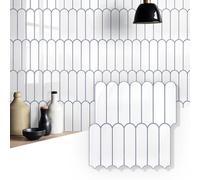 Commomy Carreaux Adhésifs Blancs Plus Épais à Décoller et Coller pour Crédence - 10 pièces de 30,5 x 30,5 cm - Crédence Adhésive 3D à Décoller et Coller pour Cuisine, Salle de Bain, Amovible, Étanche