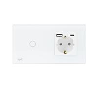 Commutateur en verre unique PNI SH115W avec fonction tactile, combiné avec prises Schuko et connecteurs USB