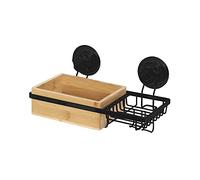 Compactor BESTLOCK Spa - Étagère avec Porte-Savon, Installation Ultra-Facile, Bambou et Fer Noir Mat, 27,3x15x13,5 cm