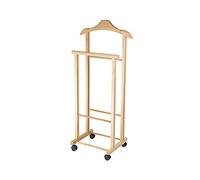 Compactor Double Valet en Bois et Rail de Rangement pour Vêtements, 4 Roues, 49 x 45 x 100cm, Brun, RAN7876