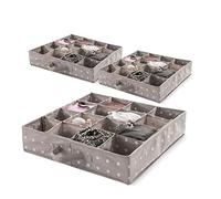 Compactor Ensemble de 3 organiseurs de tiroirs avec 16 Compartiments, séparateurs de tiroirs pour Bijoux, cosmétiques, vêtements et sous-vêtements, Gamme Rivoli, Brun/Blanc