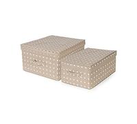 Compactor Lot de 2 boîtes de Rangement Pliables avec Couvercle, polypropylène Non tissé et Carton, Grand 40 x 50 x 25cm, Petit 30 x 43 x 19cm, Gamme Rivoli, Marron/Blanc, RAN10444
