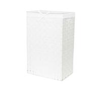 Compactor Panier à Linge rectangulaire avec Couvercle, Panier à Linge tissé pour Chambres et salles de Bains, Doublure Amovible et poignées de Transport, Blanc, 25 x 38 x H.60 cm
