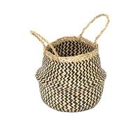 Compactor Panier Belly, Taille M, Noir, en Jonc de Mer et Papier Blanc, 27x27x26(h) cm