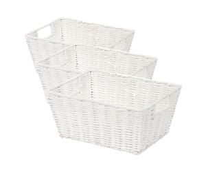Compactor Panier de Rangement Etna, Panier à Étagère en Papier Tissé à la Main avec 2 Poignées, Rangement pour Jouets, Organisation de Bureau et Rangement de Salle de Bain, Cadre Métallique, Blanc