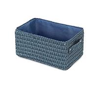 Compactor Panier de Rangement Rectangulaire avec Poignée Rétractable, Renforcé avec du Carton, Bleu avec Doublure Intérieure Assortie, Gamme Lilou, 23 x 15 x H.12 cm