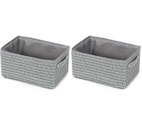 Compactor Panier de Rangement Rectangulaire avec Poignée Rétractable, Renforcé avec du Carton, Gris avec Doublure Intérieure Assortie, Gamme Lilou, 23 x 15 x H.12 cm (Lot de 2)