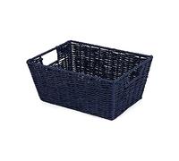 Compactor - Panier de rangement rectangulaire en papier tressé, coloris bleu marine - Panier de rangement pour chambre et salle de bain