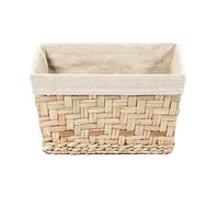 Compactor - Panier de rangement rectangulaire tressé en jonc de mer et tissu - Taille S - Ideal rangement salle de bain