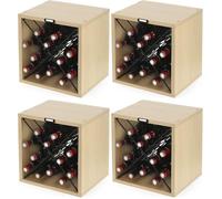 Compactor - Range Bouteilles empilable pour 12 Bouteilles, Coloris Bois Naturel et Croix en métal (Lot de 4)