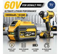 Compatible avec la batterie lithium-ion double tension DeWalt 20V-60V FlexVolt haute capacité 18,0 Ah avec commutation automatique de l'alimentation, pour outils électriques. 60V-18.0Ah-2pcs