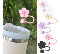 Compatible avec les accessoires de la tasse , 2 pièces de capuchons de paille réutilisables en silicone avec fleurs de cerisier créatives, couvercles de paille anti-éclaboussures et anti-poussière, ac