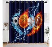 Compétition Flammes Basket-Ball Rugby Rideaux Occultants, 117L X 138H cm | Isolation Thermique pour Chambre et Salon, Rideau Fantasy Sport Éclair Football à Oeillets, Réduction du Bruit Lot de 2