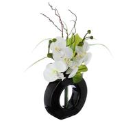 Composition d'orchidées - ATMOSPHERA - Vase céramique - H44 cm - Noir/Blanc - Design contemporain
