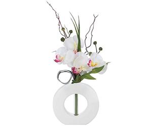 Composition Florale d'Orchidées artificielles Vase Blanc en Céramique H 45 cm - Atmosphera