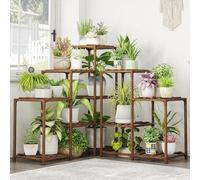 Composition florale en bois à cinq niveaux pour la décoration de jardins et de terrasses, adaptée à une utilisation en extérieur comme en intérieur.