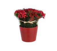 Composition Florale Pot "Roses & Baies" 25cm Rouge