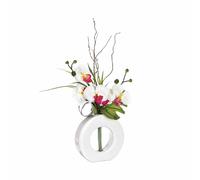 Composition florale vase blanc - Hauteur 44 cm - Orchidée fleur rose