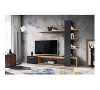 Composition murale ""Eco"" pour TV en bois - Gris/beige - H 152 x P 35 x L 190 cm