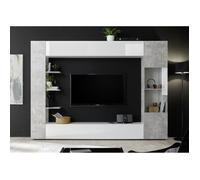 Composition murale TV SIENNA - Laqué blanc et béton - L295 x P30 x H187 cm