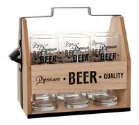 Composition verres à bière (x6) et support en bois d'eucalyptus 29x22x17cm Transparent