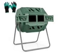 Composteur à Tambour 160L COSTWAY - Double Chambre - Rotatif 360° - 2 Portes Coulissantes - Vert